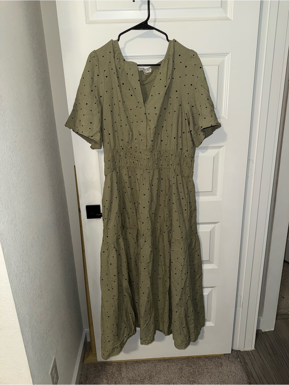 Olive Green Polka Dot Midi Dress